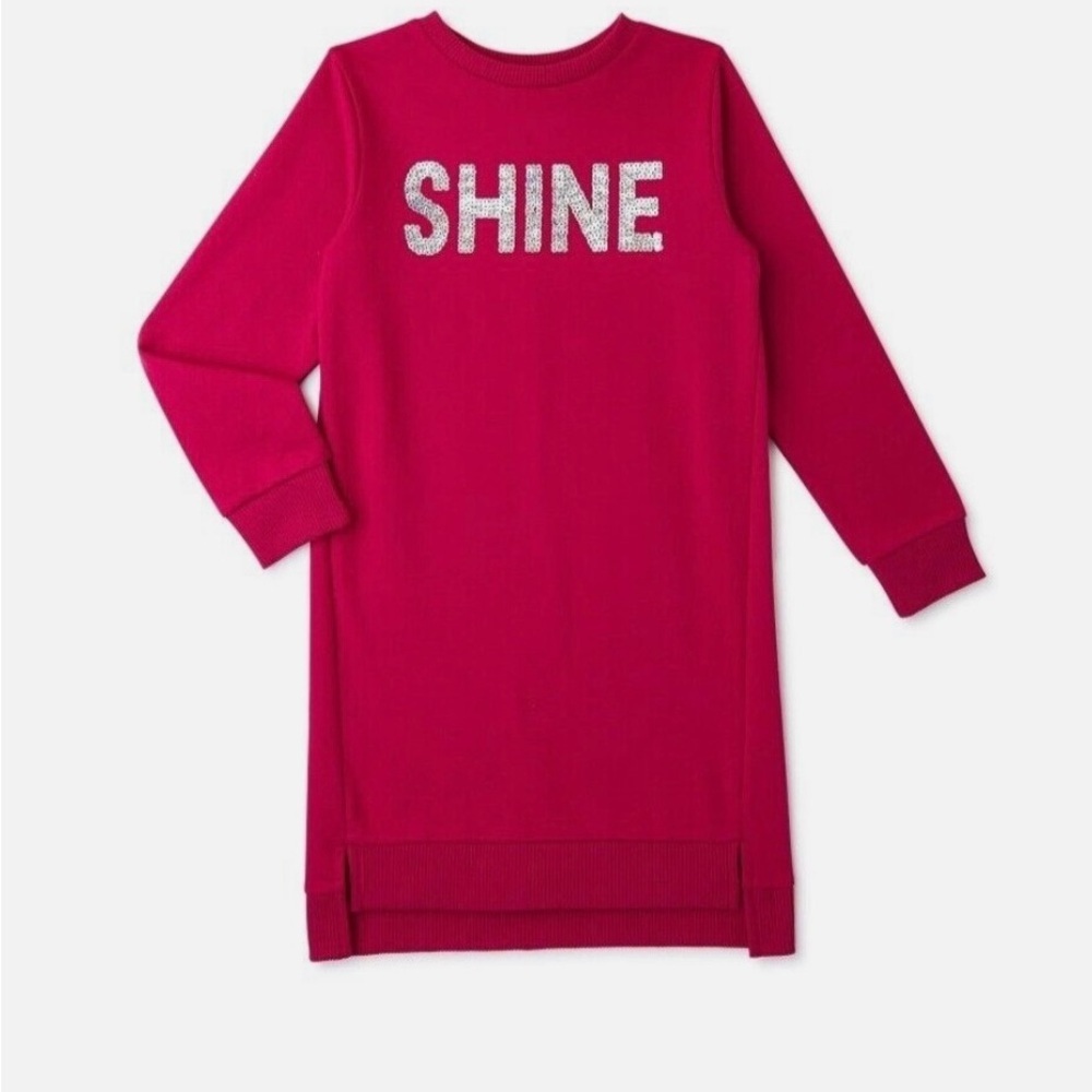 Wonder Nation Girls Pink Long Sleeve Sweater Dress Tunic CrewNeck Sequin “SHINE”